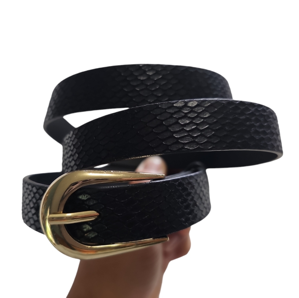 Faux leather snake skin black belt